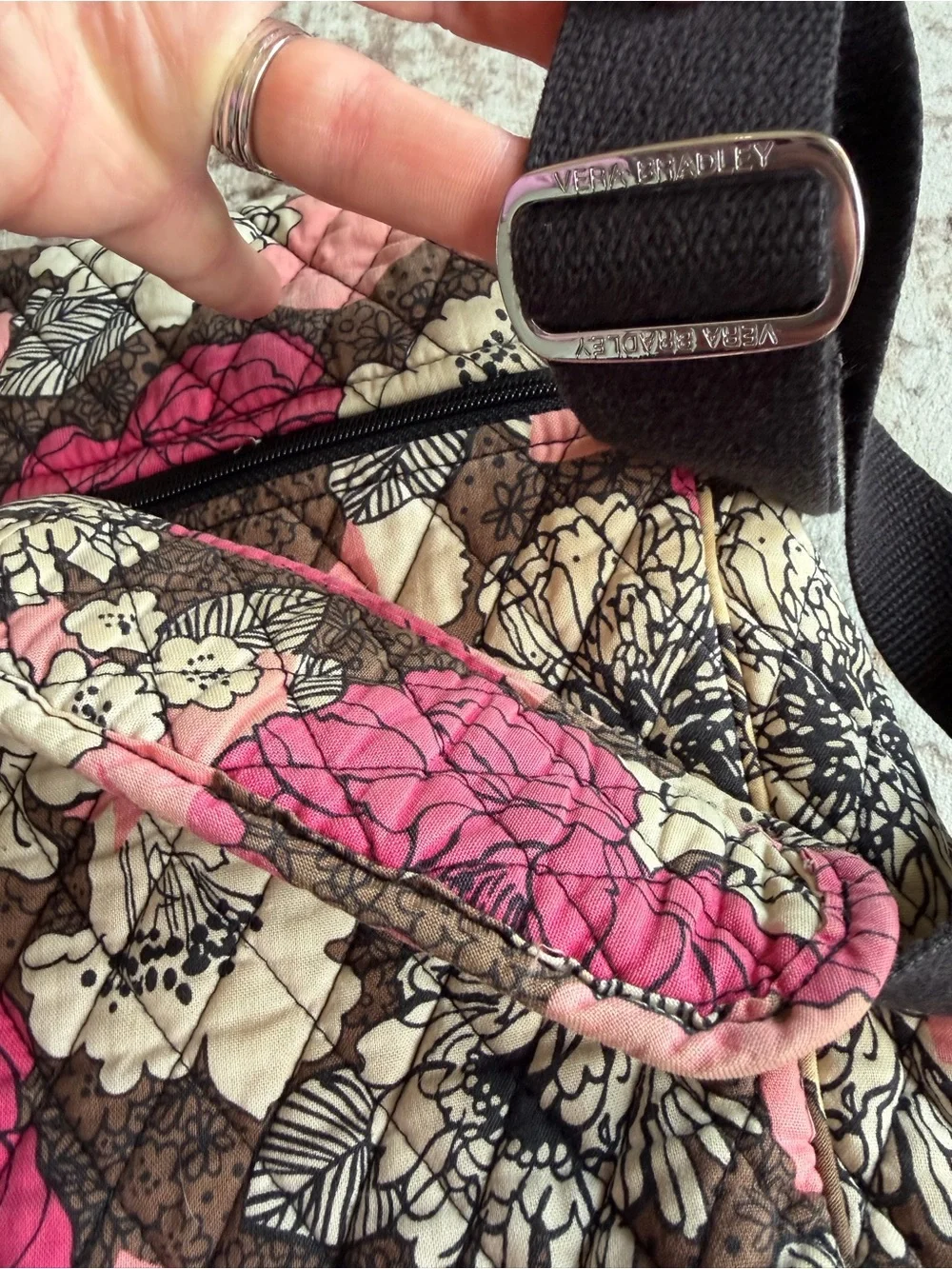 Vera Bradley Pink and Brown Quilted Floral Crossbody